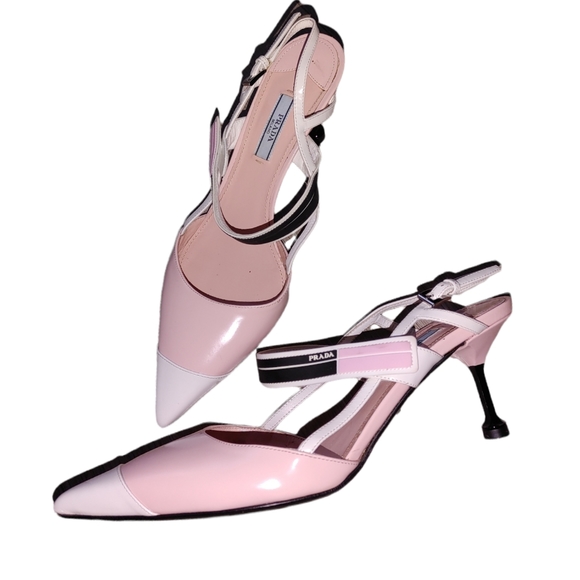 Prada Pink White Leather Sling Back Pump  Heels - Picture 13 of 16